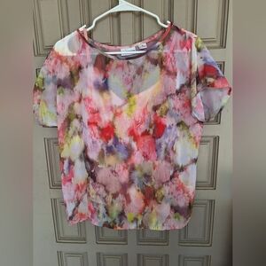 Liz Claiborne Petite Blouse SzPM Pastel Short Sleeves Sheer/Camisole Pretty